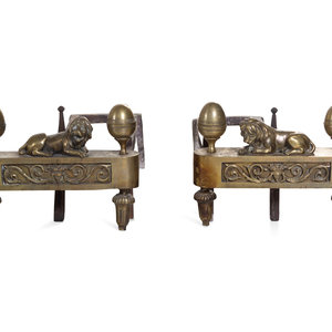 Appraisal: A Pair of Empire Style Gilt Metal Andirons Late th