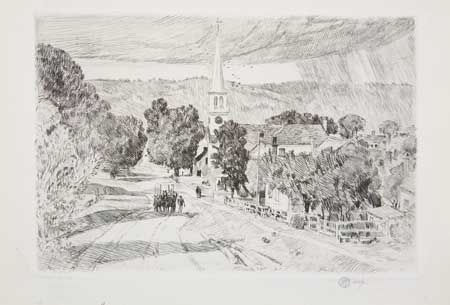 Appraisal: CHILDE HASSAM A Vermont Village Etching x mm x inches