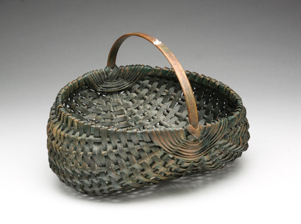 Appraisal: AMERICAN PAINTED BUTTOCKS BASKET First half th century Woven splint