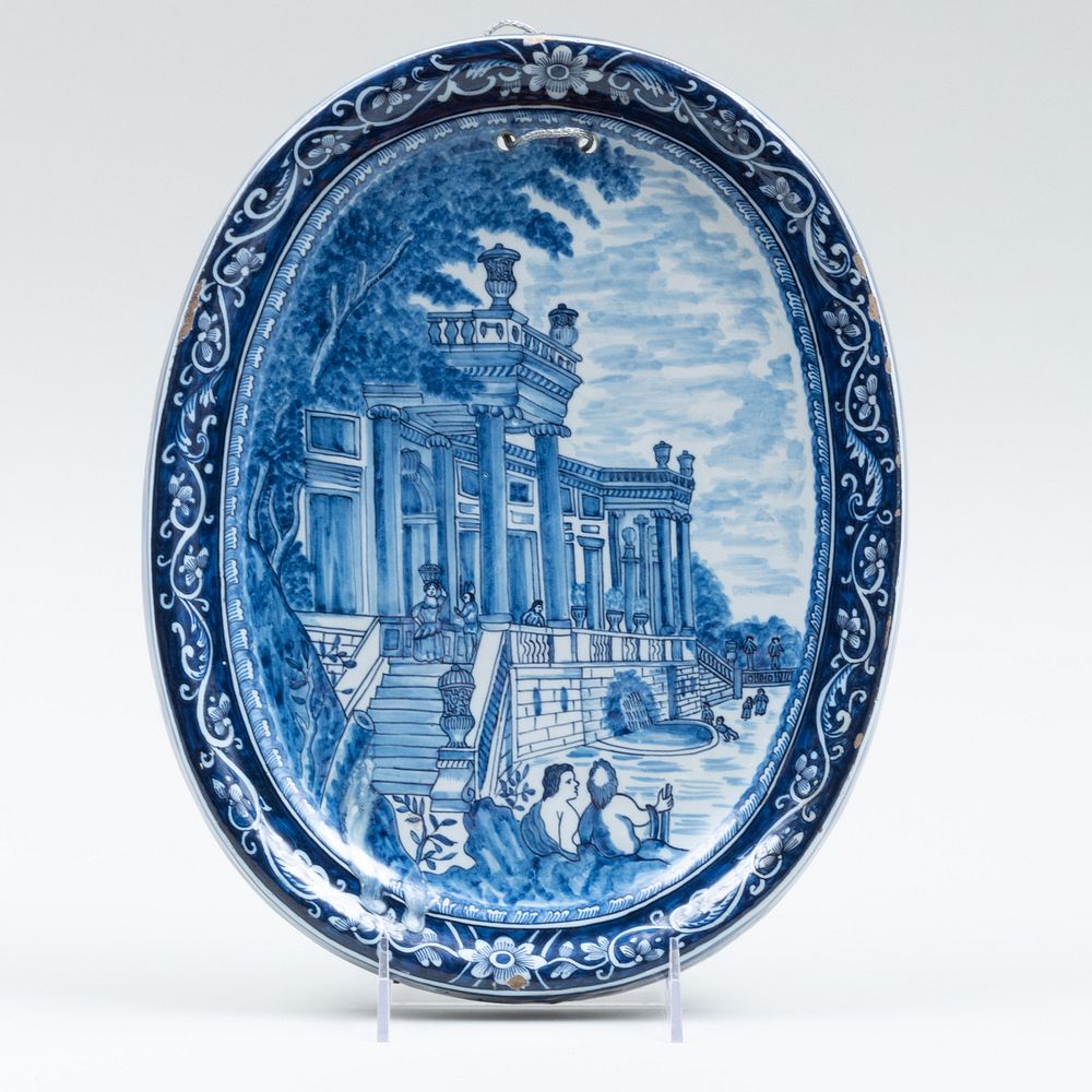 Appraisal: Dutch Delft Blue and White Oval Shaped Plaque 'PK' monogram