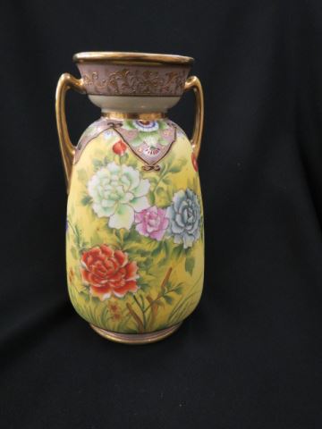 Appraisal: Nippon Hand Painted Porcelain Vase elegant floral Art Deco trim