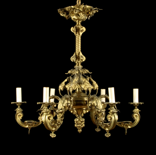 Appraisal: Rococo Revival Bronze and Brass Six-Arm Gasolier third quarter th