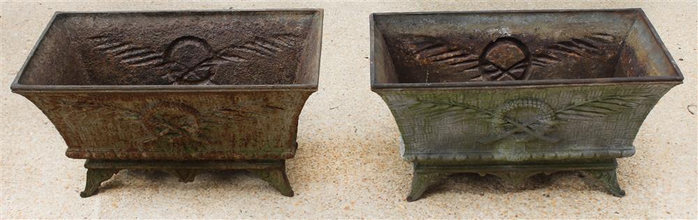 Appraisal: PAIR OF FRENCH RECTANGULAR METAL PLANTERS WITH WREATH AND WHEAT