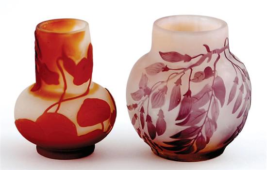 Appraisal: Galle cameo glass vases late th early th century bulbous