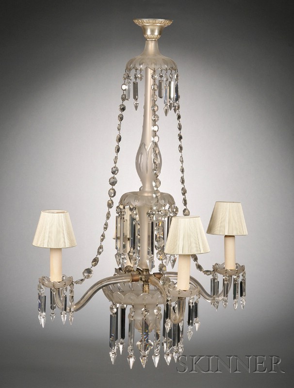 Appraisal: Continental Colorless Cut and Etched Glass Four-Light Chandelier th century