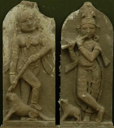 Appraisal: Two Indian Carved Sandstone Reliefs with Figures Each in x