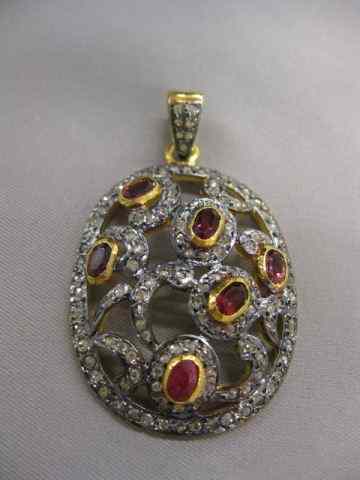 Appraisal: Ruby Diamond Pendant oval rubies totaling over carat surrounded by