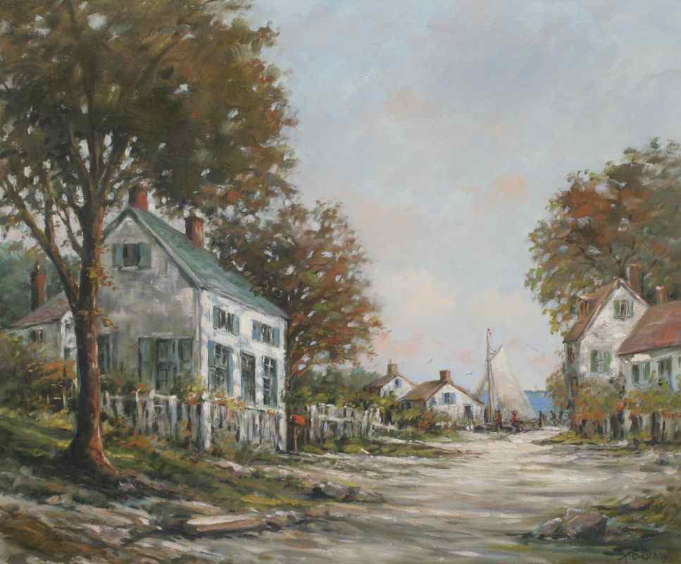 Appraisal: BRACY Arthur E American th C Waterside Village Scene Oil