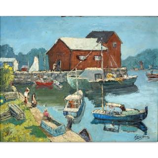 Appraisal: Harry Hering American - Oil on Masonite Village Harbor Scene