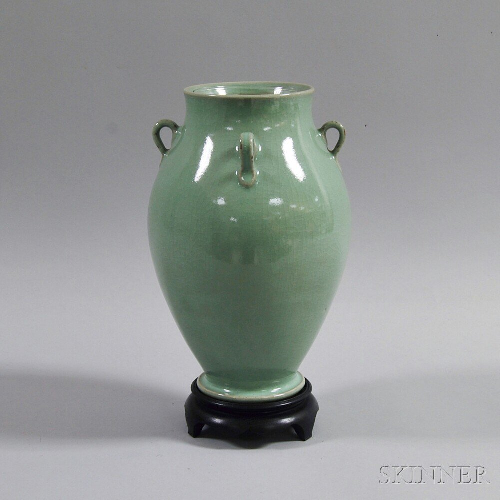 Appraisal: Celadon Vase Asia th century with four small ear-shaped handles