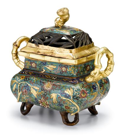 Appraisal: Large Chinese gilt bronze and enamel censer late Qing dynasty