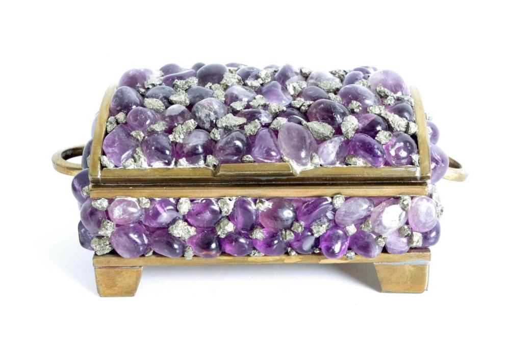 Appraisal: AMETHYST IRON PYRITE NUGGET TREASURE BOXMexican amethyst and Iron Pyrite