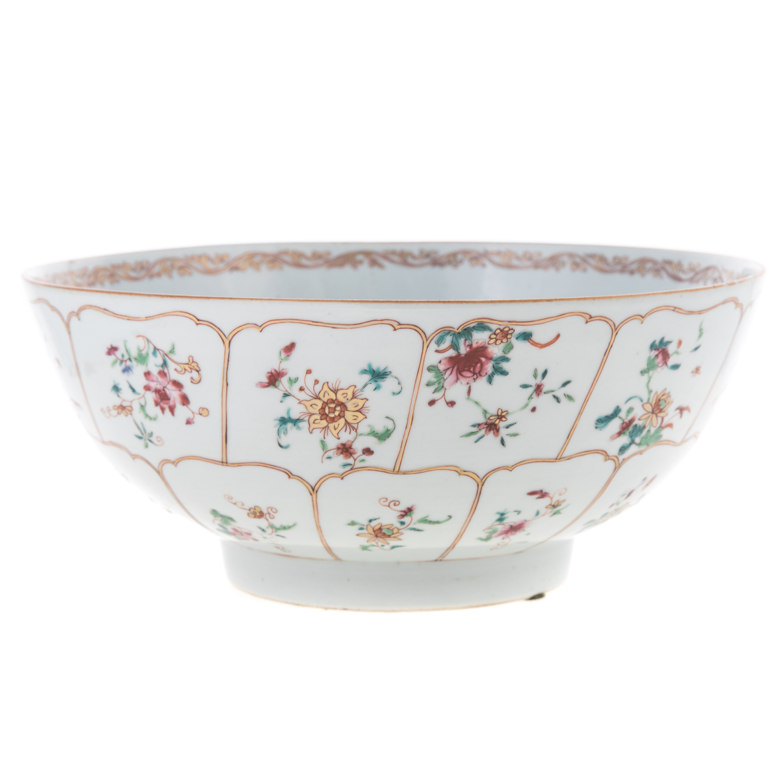 Appraisal: CHINESE EXPORT FAMILLE ROSE PUNCH BOWL Circa exterior with gilt