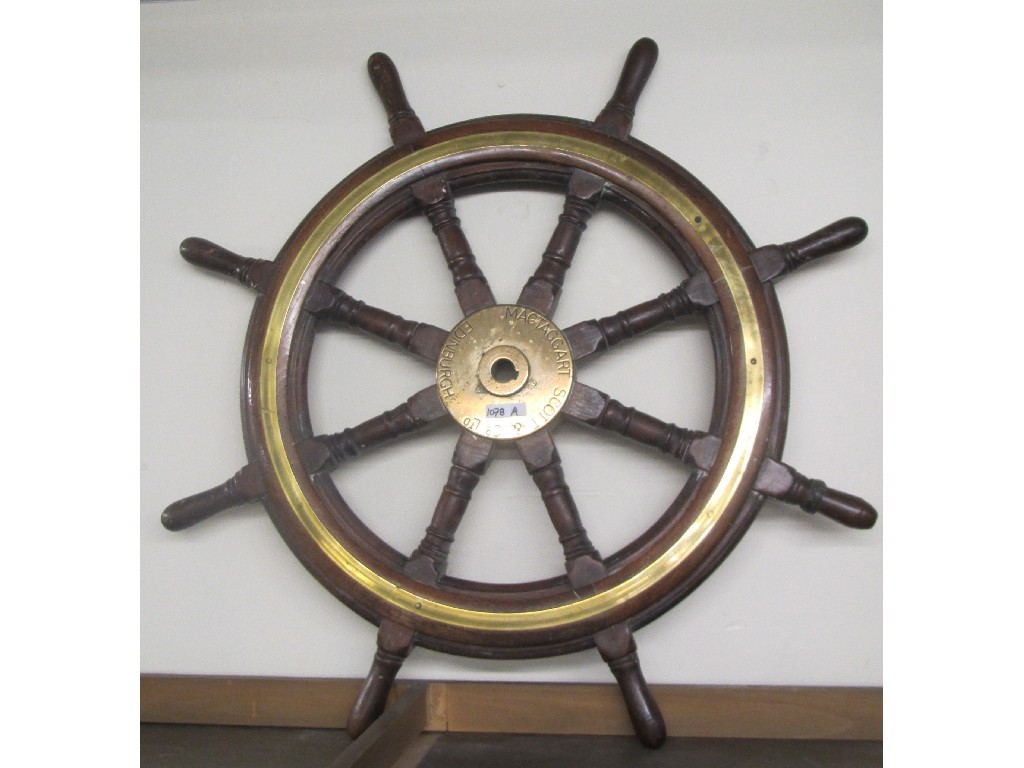 Appraisal: Brass mounted ships wheel named MacTaggart Scott Co Ltd Edinburgh