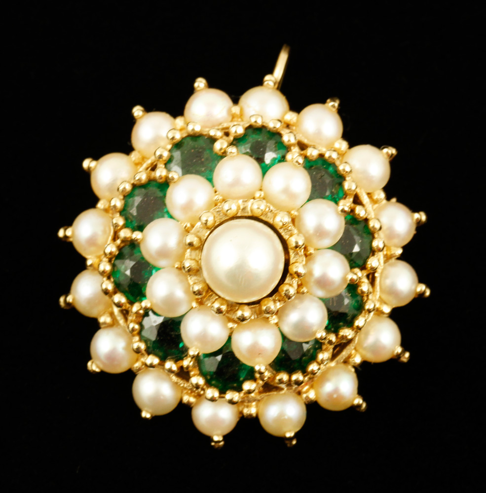 Appraisal: - K Pearl and Emerald Pendant k gold pearl and