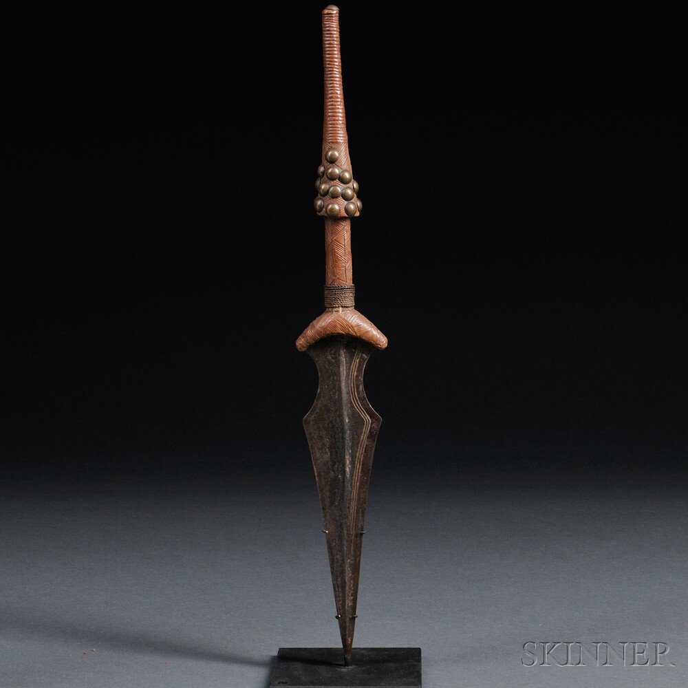 Appraisal: Tetela Dagger with copper and brass tack-covered hilt lg in