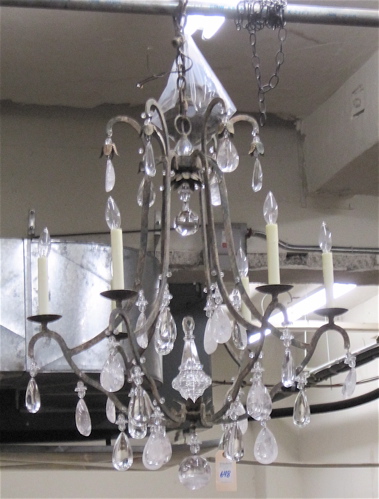 Appraisal: LOUIS XV STYLE WROUGHT IRON AND ROCK CRYSTAL CHANDELIER medium