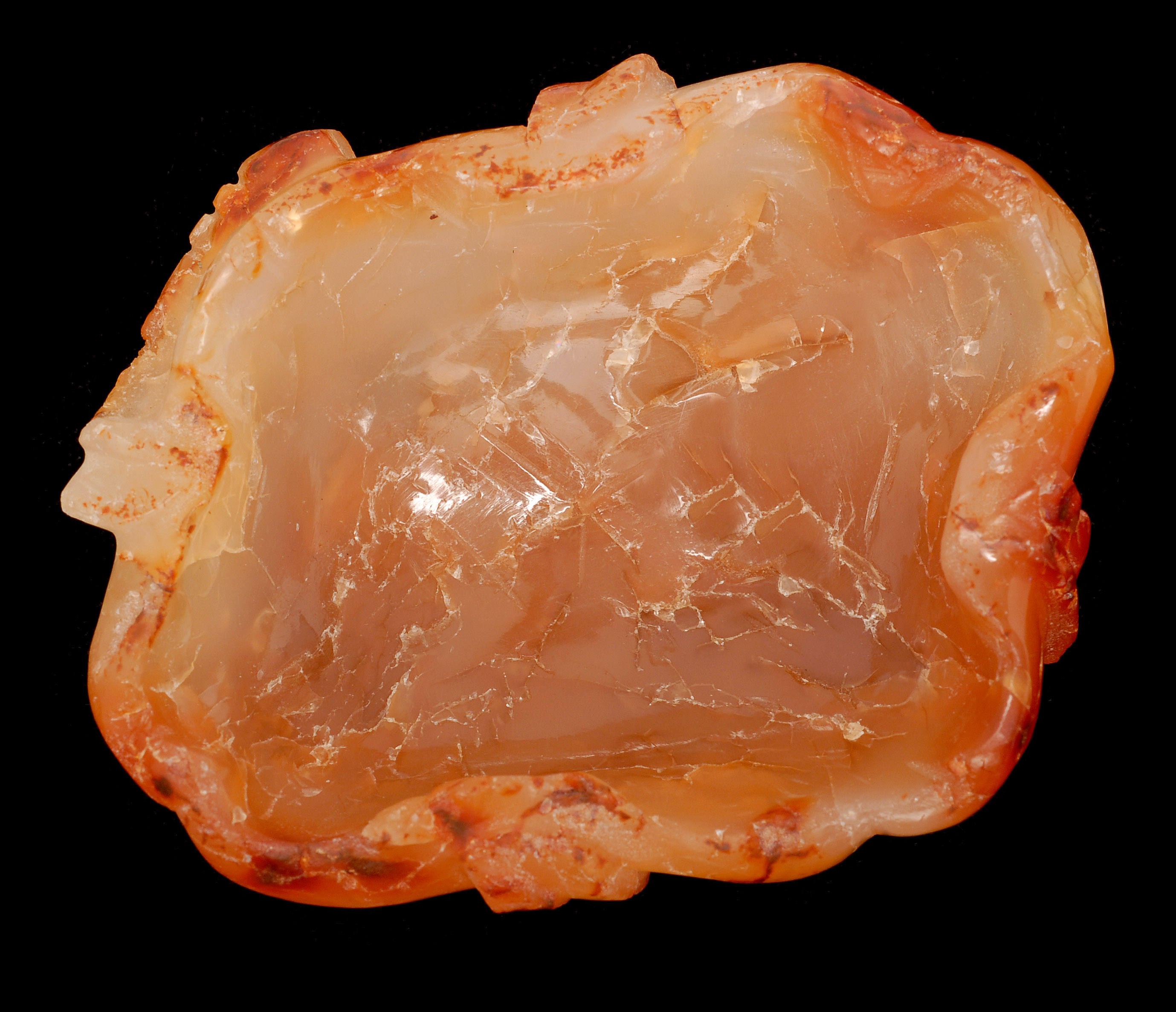 Appraisal: CARNELIAN AGATE WRITER'S COUPE Circa In lotus leaf form Length