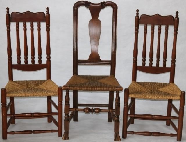 Appraisal: THREE TH C AMERICAN SIDE CHAIRS TWO AREBANNISTER-BACKS WITH TURNED