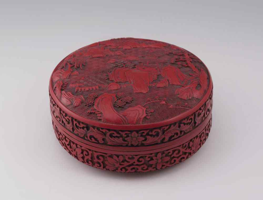 Appraisal: CHINESE CINNABAR COVERED BOX Carved layered red lacquer box the