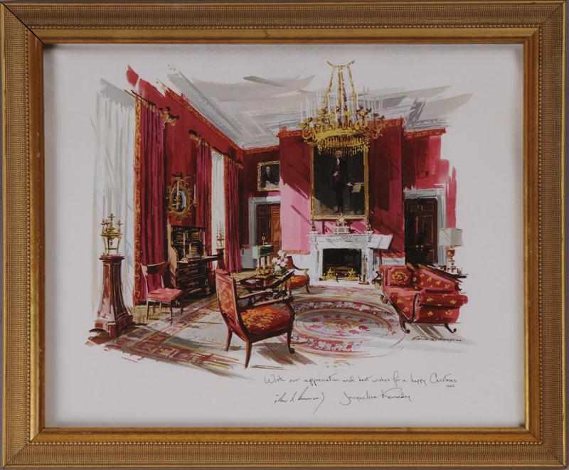 Appraisal: FRAMED COPY OF A WHITE HOUSE INTERIOR CHRISTMAS SIGNED BY