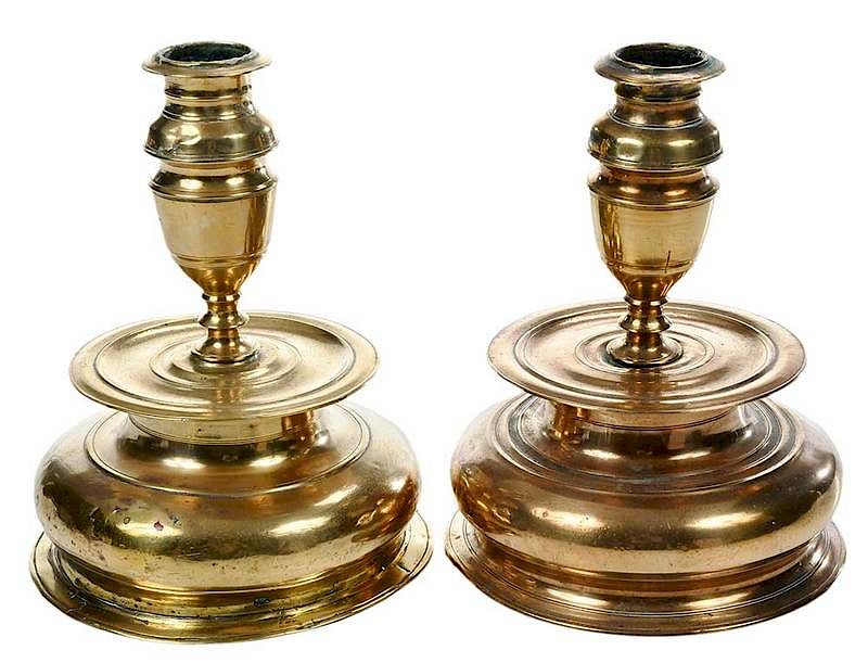 Appraisal: Pair Rare Early Brass Candlesticks German possibly Nuremberg th century