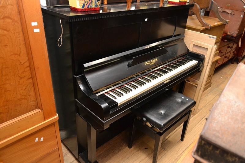 Appraisal: A PAUL BACH UPRIGHT PIANO WITH ADJUSTABLE STOOL A PAUL