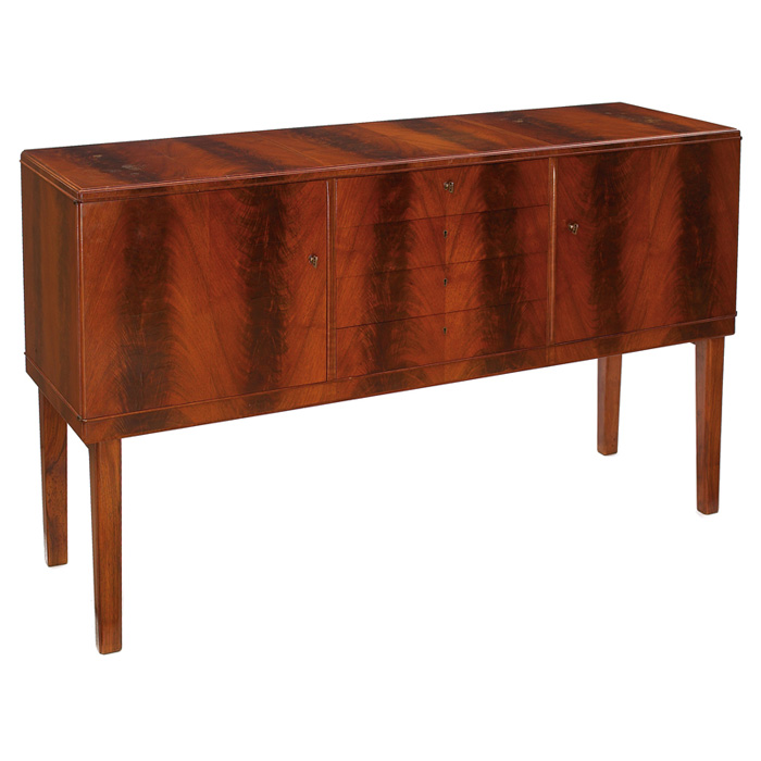 Appraisal: Carl Malmsten sideboard Sweden book-matched flame grain mahogany two locking