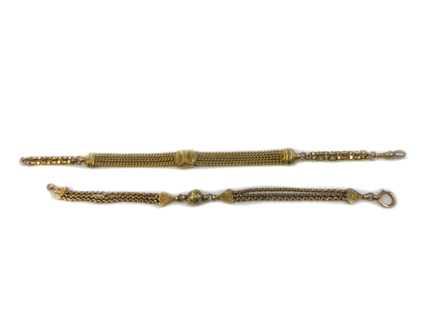 Appraisal: Two early th century gold fancy link bracelets each with