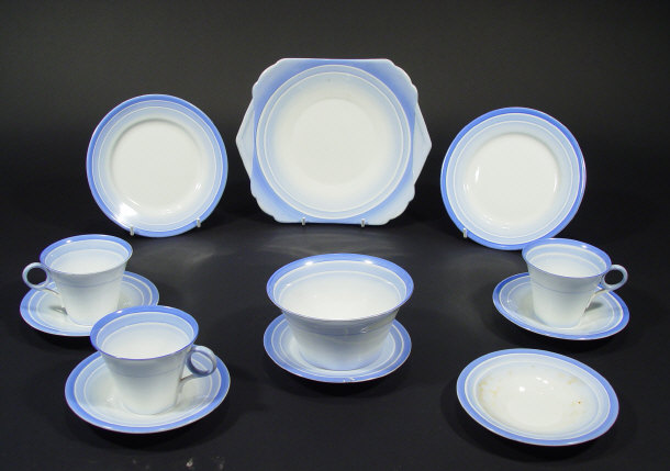 Appraisal: Shelley Art Deco teaware painted with blue bands comprising three