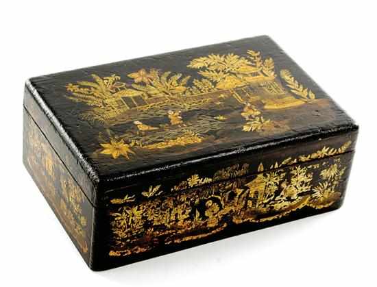 Appraisal: Chinoiserie lacquered letterbox second half th century rectangular hinged top