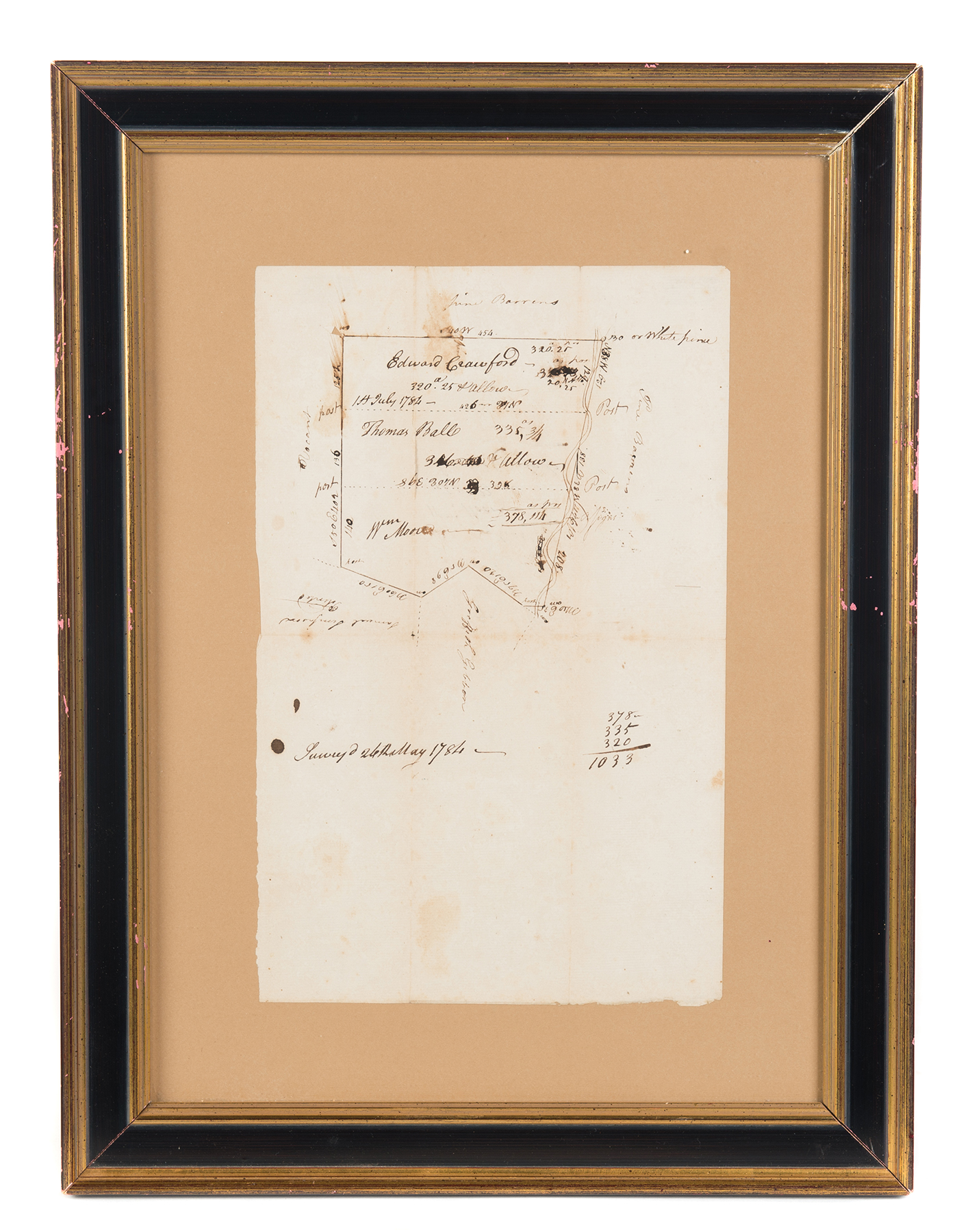 Appraisal: NEW JERSEY LAND SURVEY Pen and ink on laid paper