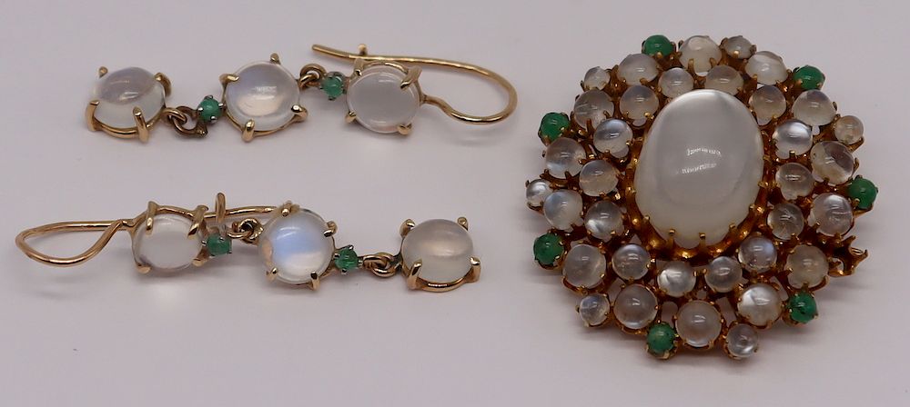 Appraisal: JEWELRY kt Gold Moonstone and Emerald Suite kt yellow gold