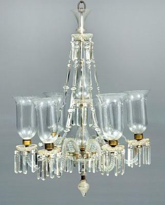 Appraisal: th century six-light gas chandelier six scrolled and twisted glass