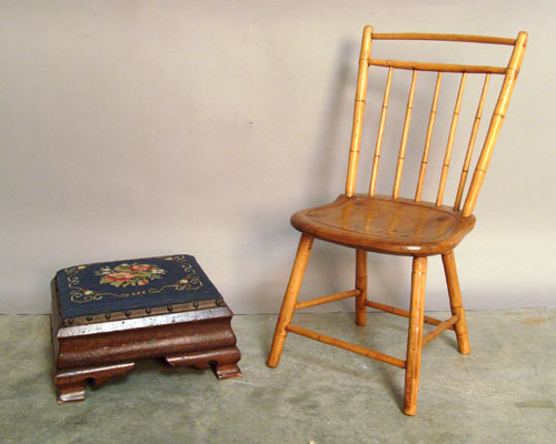 Appraisal: Child's windsor chair together with a needlepoint stool th c