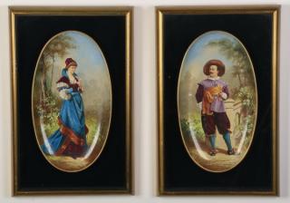 Appraisal: th c hand painted porcelain plaques h Two similar late