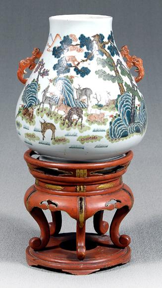 Appraisal: Chinese porcelain vase with stand pear shaped vase hundred deer