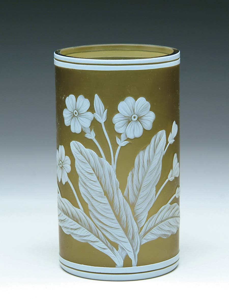 Appraisal: WEBB CAMEO VASE Very nice cylindrical vase has beautifully detailed