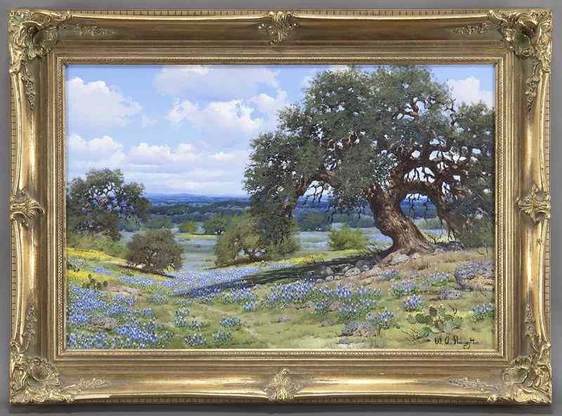 Appraisal: William A Slaughter ''Bluebonnets'' oil paintingon canvas Canvas ''H x