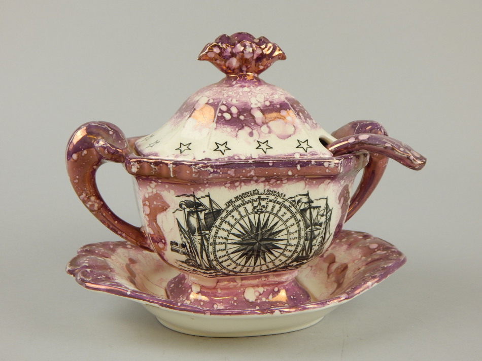 Appraisal: A thC Sunderland pink lustre sauce tureen set with the