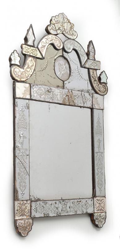 Appraisal: A TH CENTURY VENETIAN ETCHED GLASS WALL MIRROR the bevelled