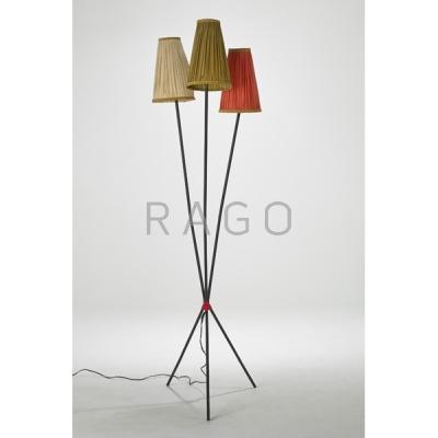 Appraisal: ITALIAN Three-shade floor lamp s Enameled metal silk Unmarked As