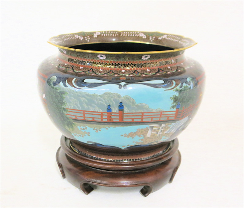 Appraisal: JAPANESE CLOISONNE BOWL of extremely fine detail depicting a landscape