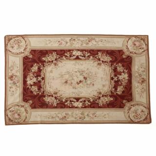 Appraisal: Needlepoint Carpet cream field with floral medallion within red and