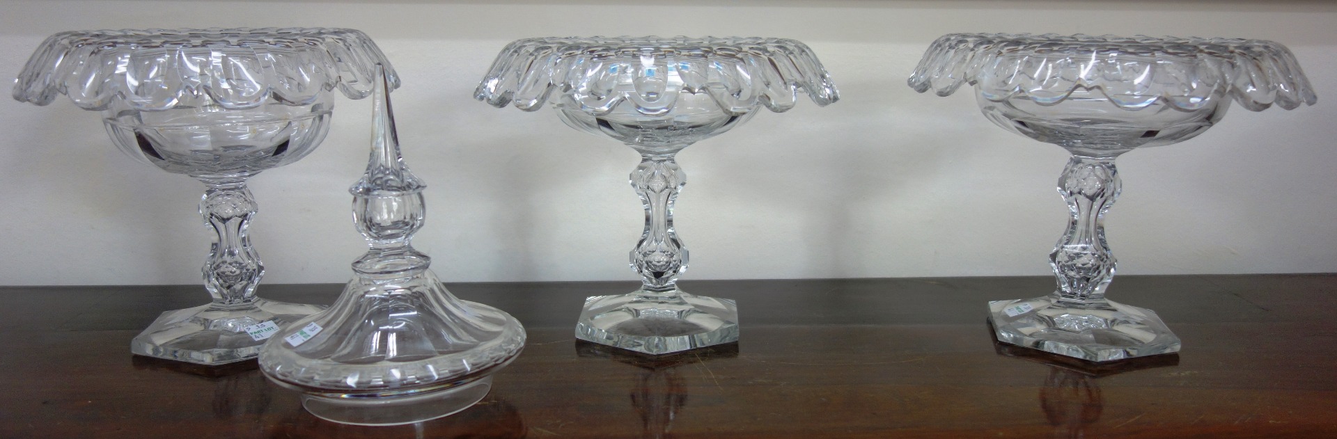 Appraisal: A set of three late Victorian glass comports facet cut