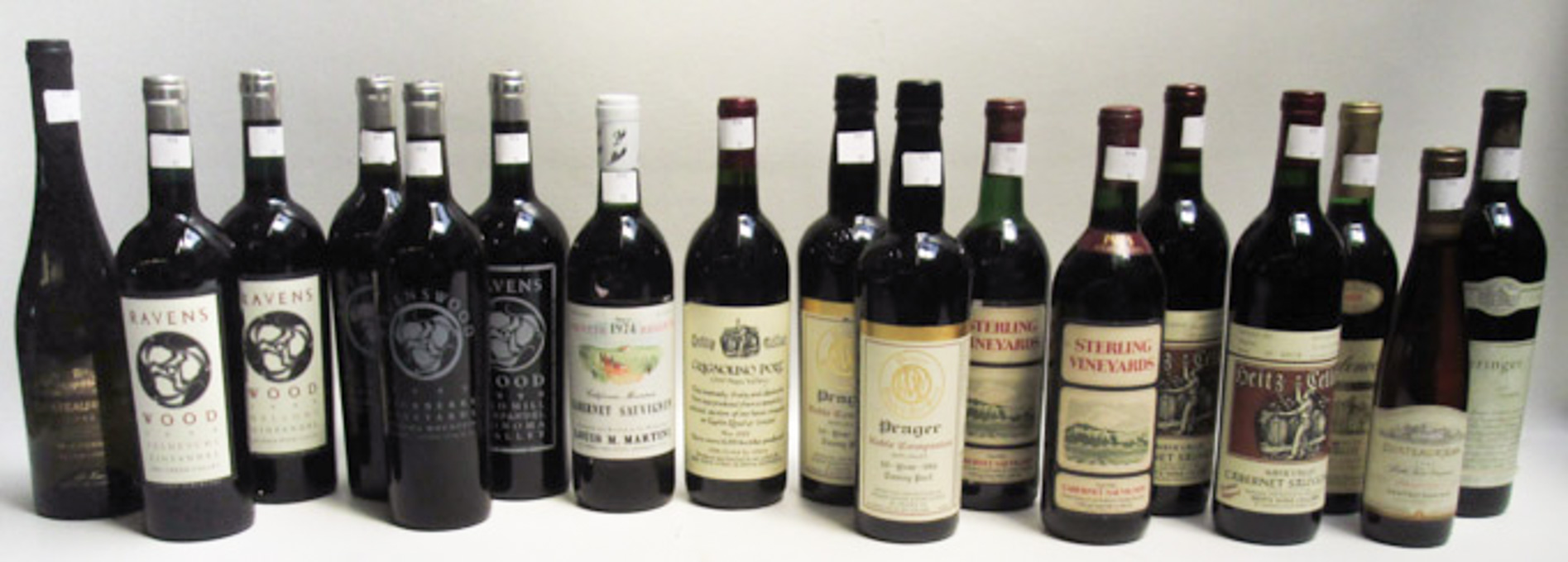 Appraisal: SEVENTEEN BOTTLES OF VINTAGE CALIFORNIA WINE standard ml bottles and