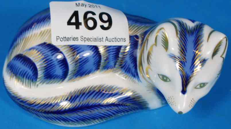 Appraisal: Royal Crown Derby Paperweights Curled Blue Fox with ceramic stopper