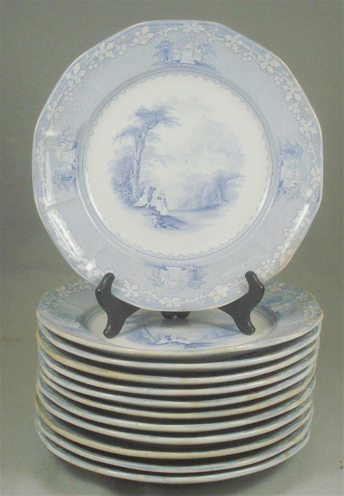 Appraisal: blue transfer ironstone plates Jenny Lind pattern by CM S