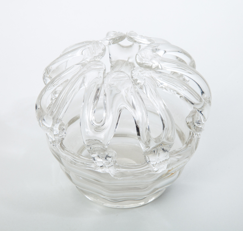 Appraisal: AMERICAN PRESSED-GLASS CROWN-FORM FLOWER HOLDER x in From the Collection