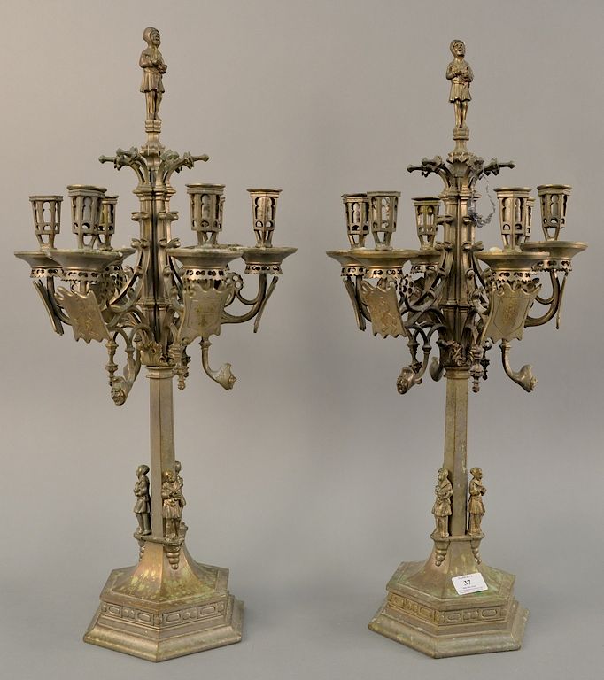 Appraisal: Pair of Gothic style candelabra ht in Provenance From an